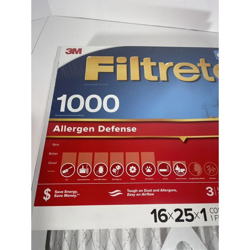 3 Pack 3M Filtrete 1000 Allergen‎ Defense 16x25x1 Air Filter NEW